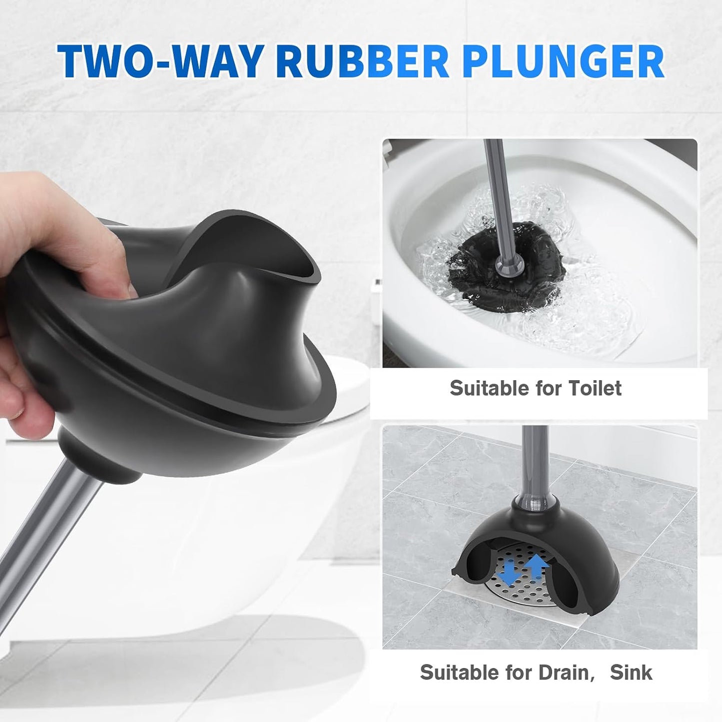 LOVLOY Toilet Plunger and Brush, Bowl Brush and Heavy Duty Toilet Plunger Set with Ventilated Holder, 2-in-1 Toilet Brush and Plunger Combo for 5.3-inch Toilet Drain Bathroom Cleaning (Black)