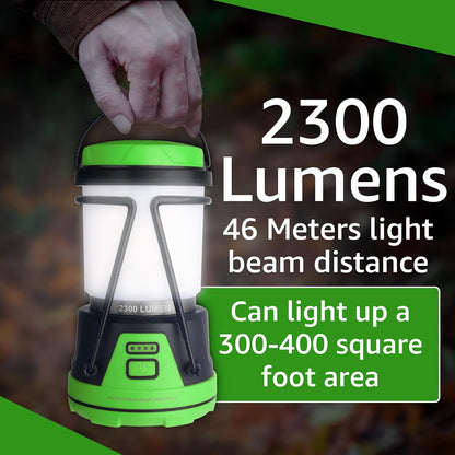 LED Camping Lantern Rechargeable, 1800LM, 4 Light Modes, 4400mAh Power Bank, IP44 Waterproof, Perfect Lantern Flashlight for Hurricane, Emergency, Power Outages, Home and More, USB Cable Included