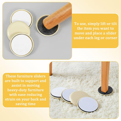 18 Pcs Furniture Sliders for Tile Floors,Moving Men, Reusable Furniture Glides for Hardwood Floors- Quickly and Easily Move Any Item, Round