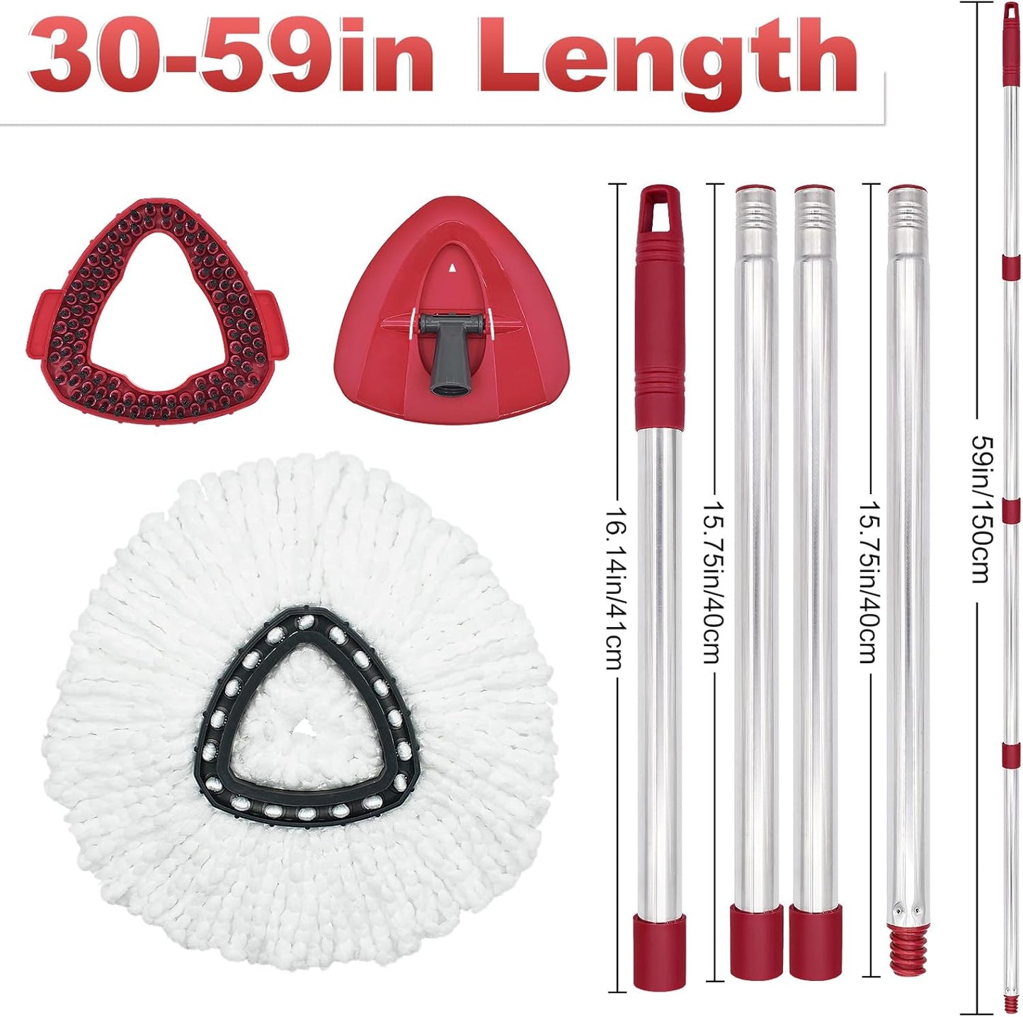 Mop Head Replacement, Base, Mop Handle for Ocedar RinseClean 2-Tank System, 2 Microfiber Mop Refills, Extendable Length 30-59" Mop Handle, Base and Scrubber for All Hard-surfaced Floor