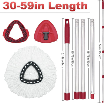 Mop Head Replacement, Base, Mop Handle for Ocedar RinseClean 2-Tank System, 2 Microfiber Mop Refills, Extendable Length 30-59" Mop Handle, Base and Scrubber for All Hard-surfaced Floor