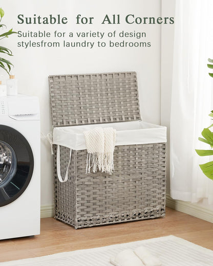 SETVSON Laundry Hamper with Lid Laundry Basket 132 L (35 Gal) Wicker Clothes Hamper, Handwoven Rattan Hamper with Handles and 4 Removable Liner Bags, 6 Mesh Bags for Laundry Bedroom Natural