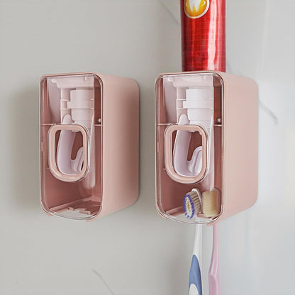 2 Slot Toothbrush Holder and Toothpaste Dispenser Wall Mounted, Automatic Toothpaste Squeezer, 2 in 1 Tooth Brush Toothpaste Organizer for Shower (Grey)