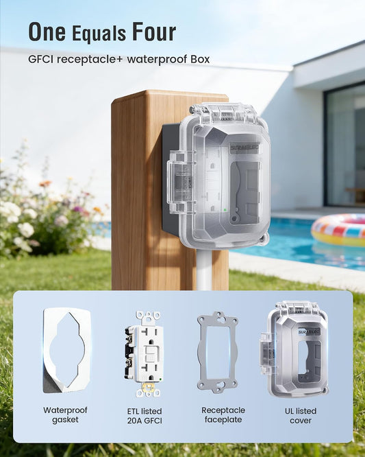 SURAIELEC 1-Gang Outdoor GFCI Outlet with UL Listed in-Use Cover, 20A TR WR ETL Listed GFCI Receptacle, Weatherproof for Outdoor Use, Lockable, Compatible with Existing Electrical Box, Grey, 1-Pack
