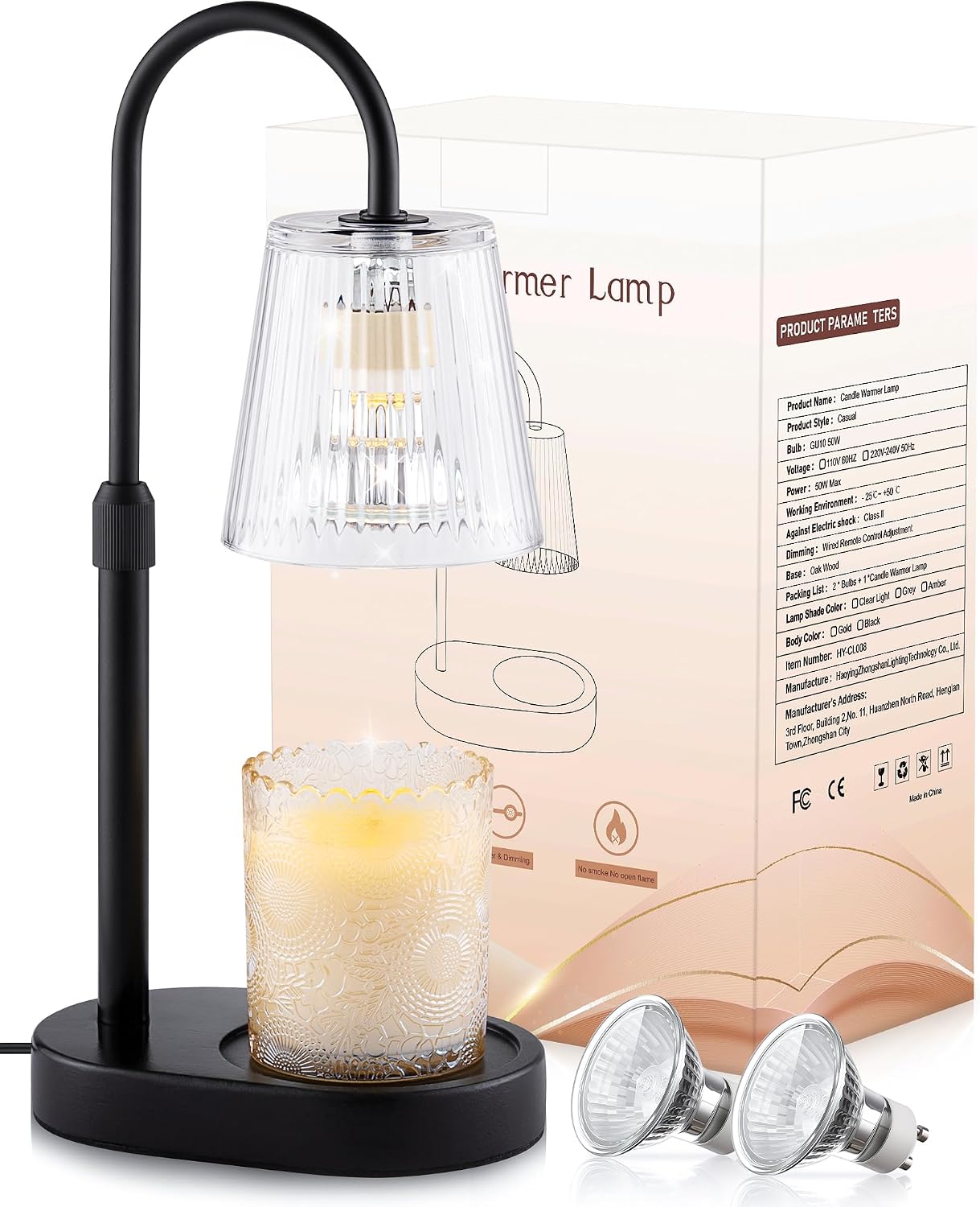 Adjustable Candle Warmer Lamp with Timer - Electric Light Wax Warming Dimmable Flameless Top Melter Heater Melting Heating Height Small Jar Candles Gifts Women Mom Birthday Home Desk Modern Decor