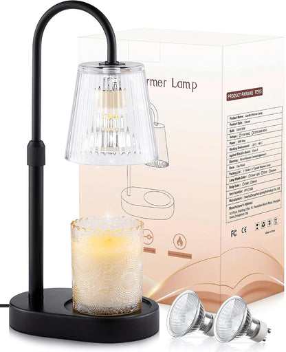 Adjustable Candle Warmer Lamp with Timer - Electric Light Wax Warming Dimmable Flameless Top Melter Heater Melting Heating Height Small Jar Candles Gifts Women Mom Birthday Home Desk Modern Decor