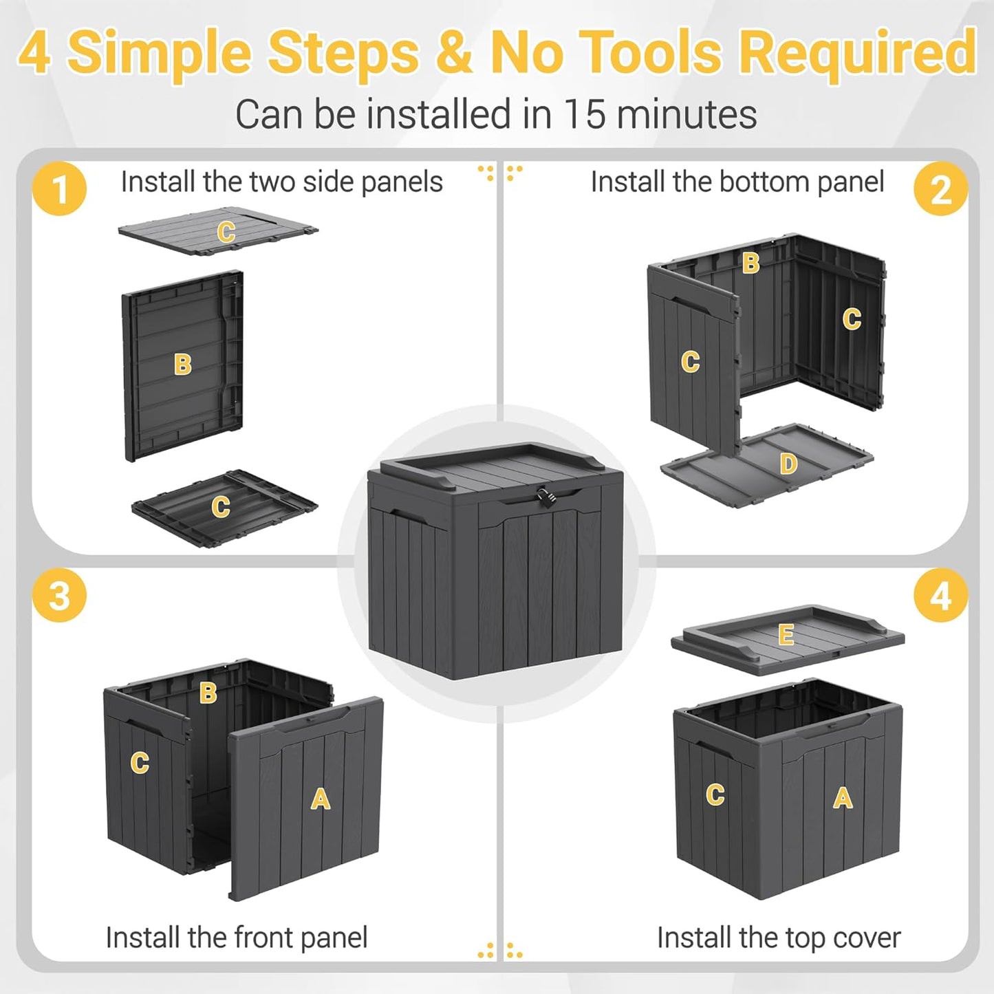 Greesum Outdoor Storage Box 31 Gallon Storage Box with Lid for Patio Furniture, Garden Tools, Pool Supplies, Waterproof and UV Resistant, Lockable, Dark Black