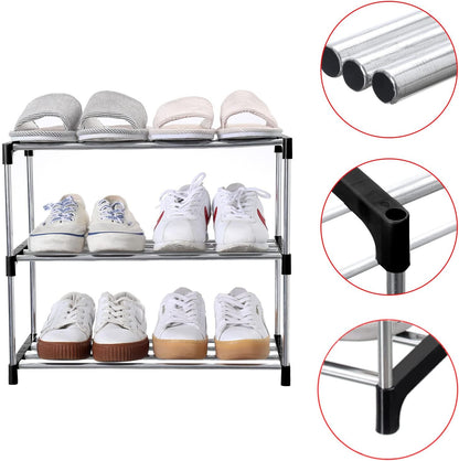 Jucaifu Stackable Small Shoe Rack, Entryway, Hallway and Closet Space Saving Storage and Organization (3-Tier, White)