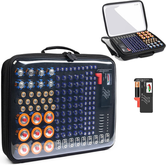 Luxtude Battery Organizer Storage Case with Tester, Clear Battery Storage Organizer, Hard Batteries Holder, Portable Batteries Case Organizers, Drawer Daddy (Batteries No Included)