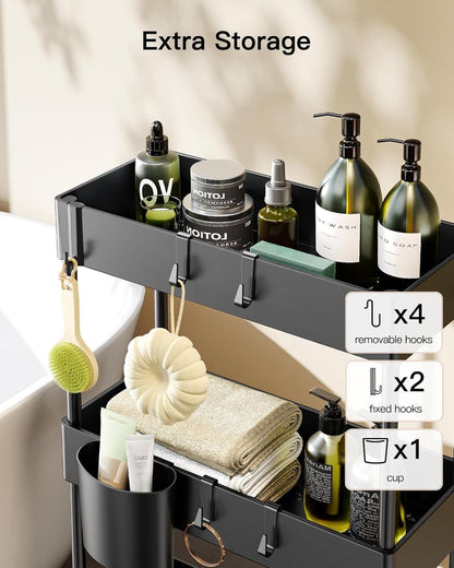 Pipishell Slim Storage Cart with Wheels - Bathroom Cart Organizer Storage, 4 Tier Rolling Carts for Bathroom, Laundry Room, Kitchen, Narrow Space, Black PIUC05