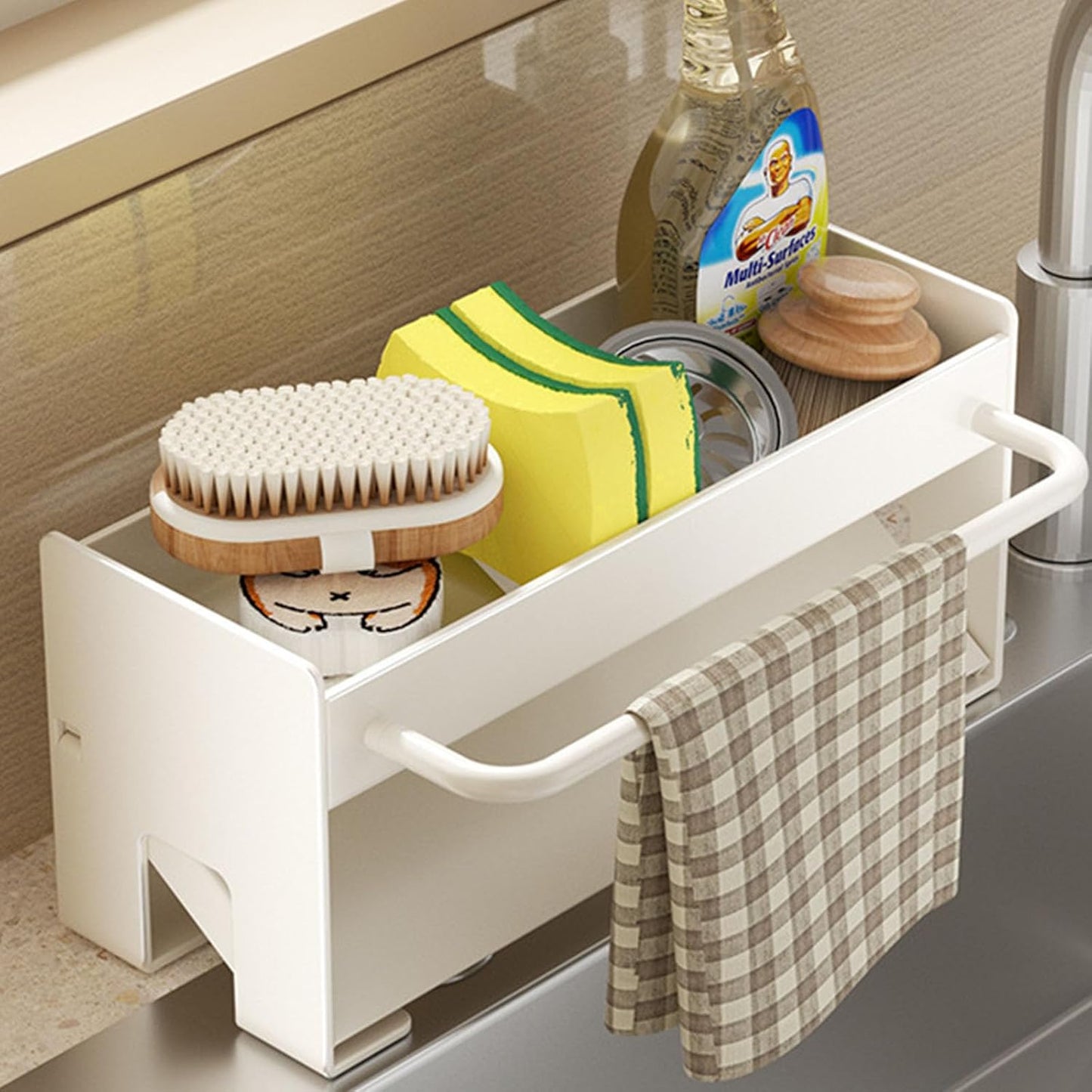 Kitchen Sink Caddy Organizer,Sponge Holder for Kitchen Sink with Drain Board,Stainless Steel