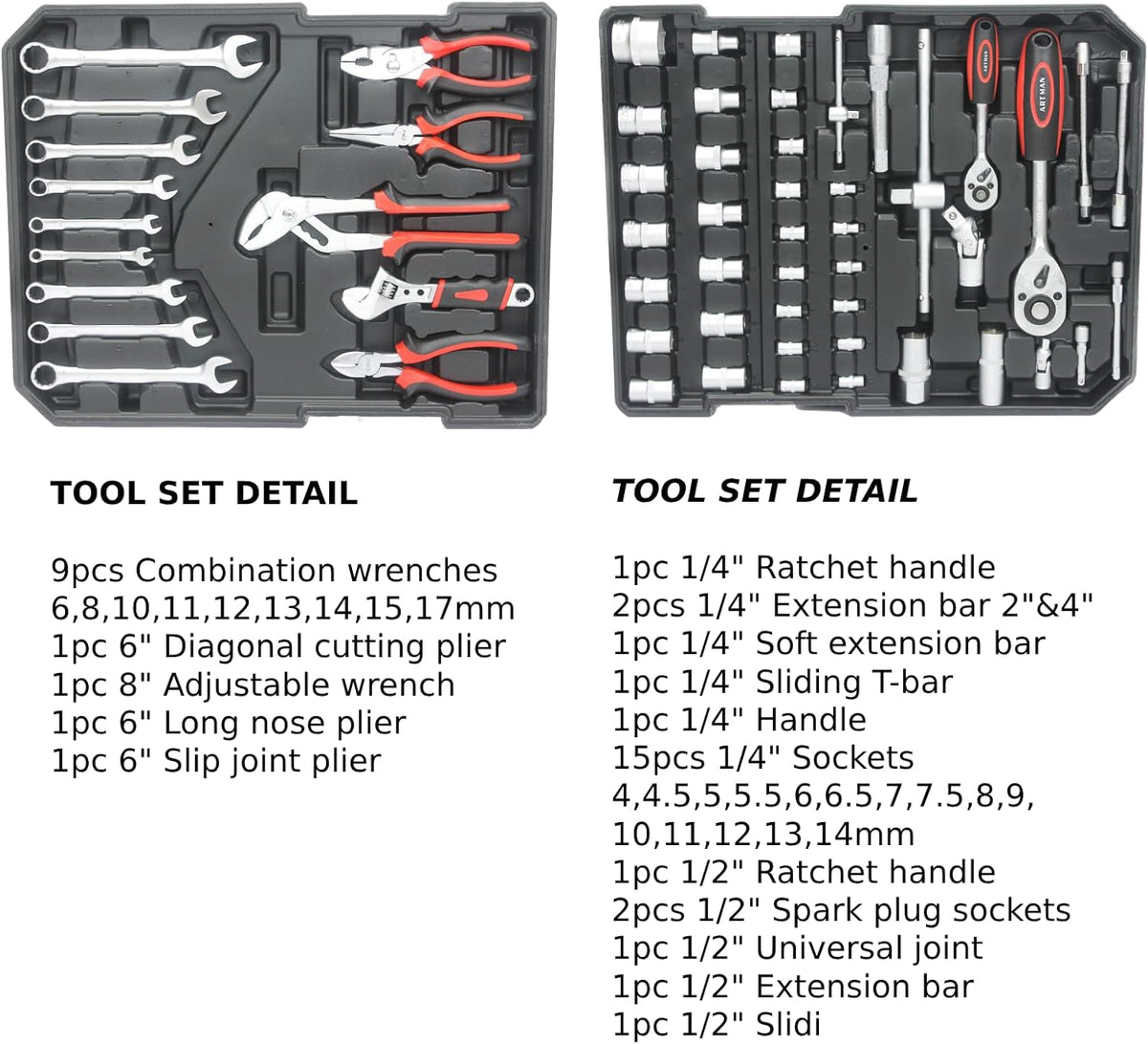 Home Tool Set Kit -899 PCS Home Auto Repair Tool Kit with Rolling Tool Box, Complete Hand Tool Set, Perfect for Homeowner, Diyer, Handyman