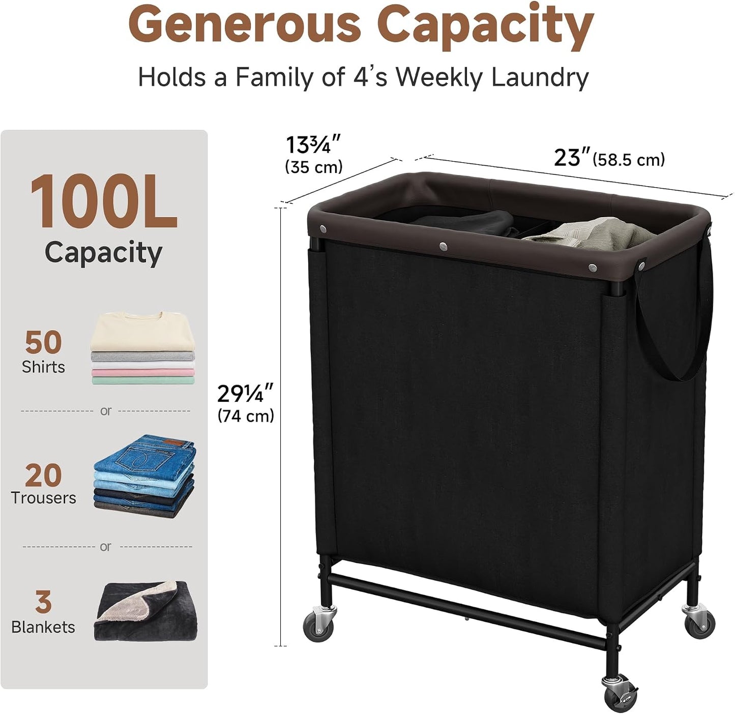 StorageWorks 3 Section Laundry Hamper, Rolling Laundry Cart with Wheels and Handles, Laundry Room Double Sorter for Organizer and Storage, 31.7 Gal(120L), Beige