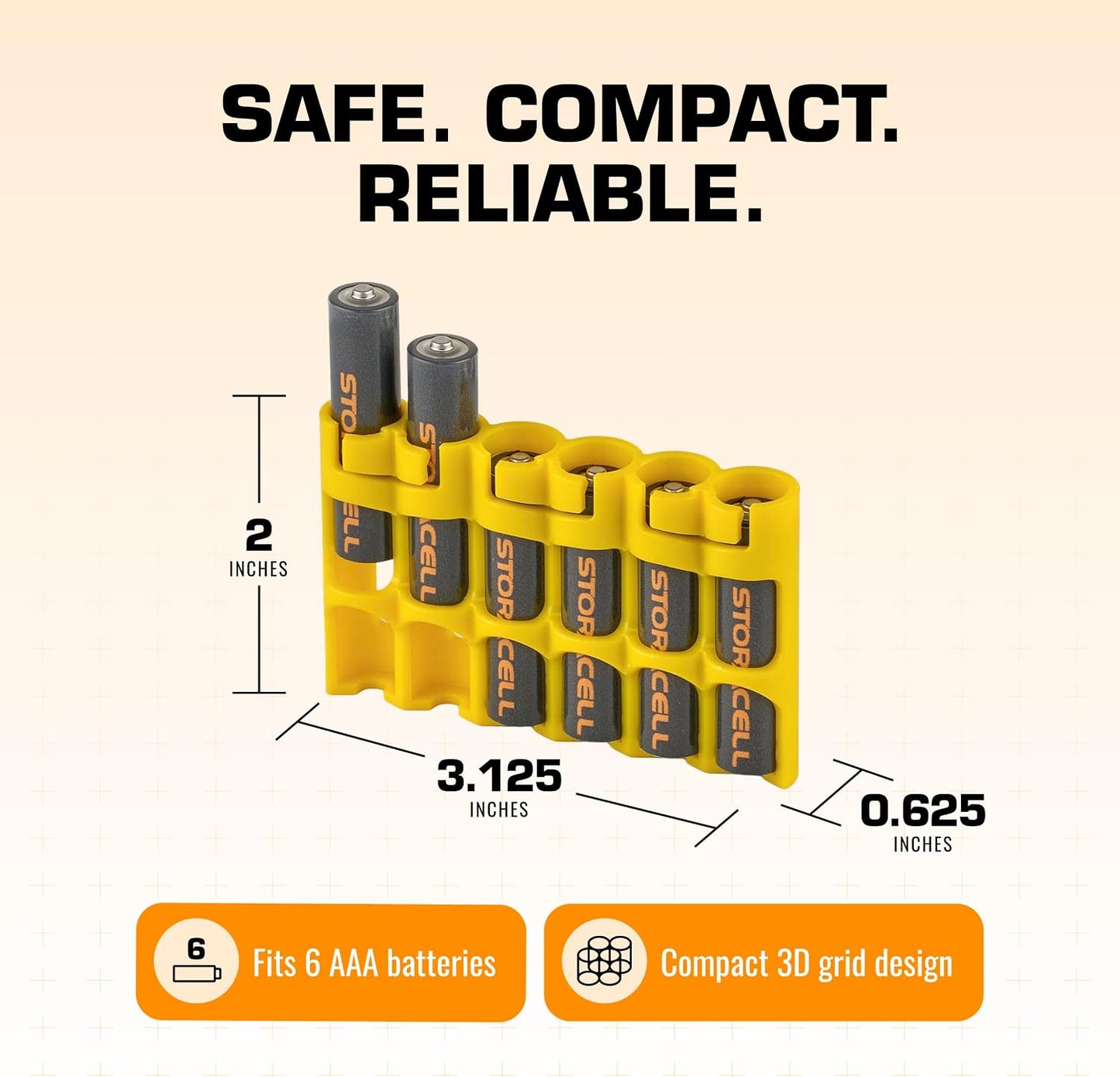 Storacell SLAAAORG by Powerpax SlimLine AAA Battery Caddy, Orange, Holds 6 Batteries, 1 Count (Pack of 1)