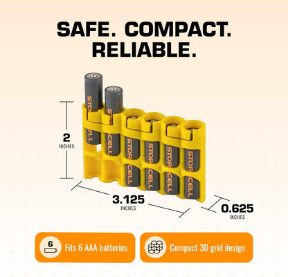 Storacell SLAAAORG by Powerpax SlimLine AAA Battery Caddy, Orange, Holds 6 Batteries, 1 Count (Pack of 1)