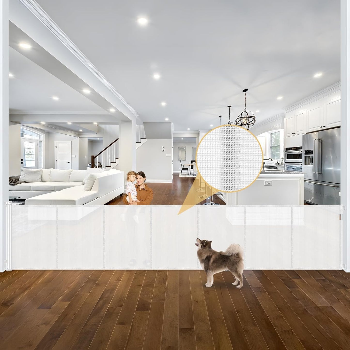 Newly Enhanced - 42" Tall × 120" Extra Wide Retractable Baby Gate Keeps Pets from Getting Under Tall Dog Gate, Indoor/Outdoor Baby Gates for Dogs, Retractable Dog Gate for Large Openings, White