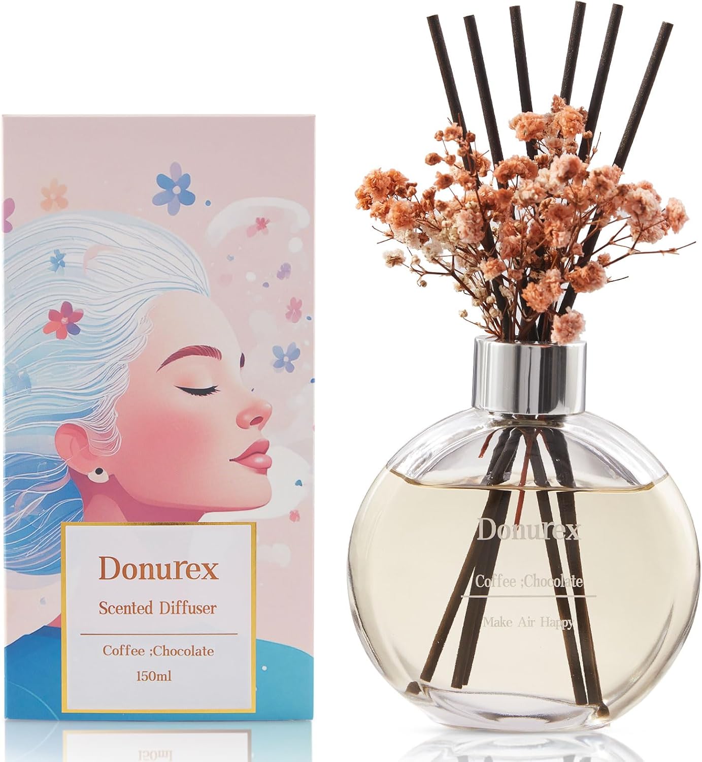 Flower Reed Diffuser Set 5.07oz Satin Rose Scent Diffuser with Sticks Home Fragrance Reed Diffuser for Bathroom Shelf Decor