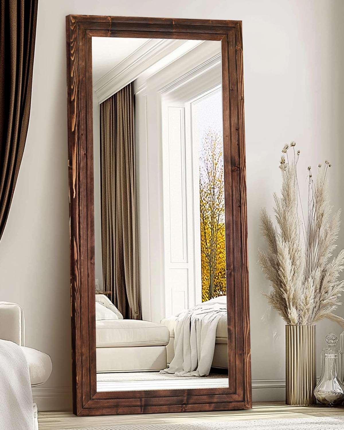 Full Length Mirror 65"x22" with Stand Solid Wood Frame Floor Large Mirror for Living Room, Bedroom Hanging Standing or Leaning Wall-Mounted, New Black