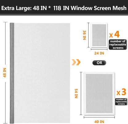 Secopad Window Screen Repair Kit, 39" x 78" Screen Door Mesh Replacement Kit, Durable Fiberglass Roll with Tools for Windows Doors Patio and Porch Replacement, Black