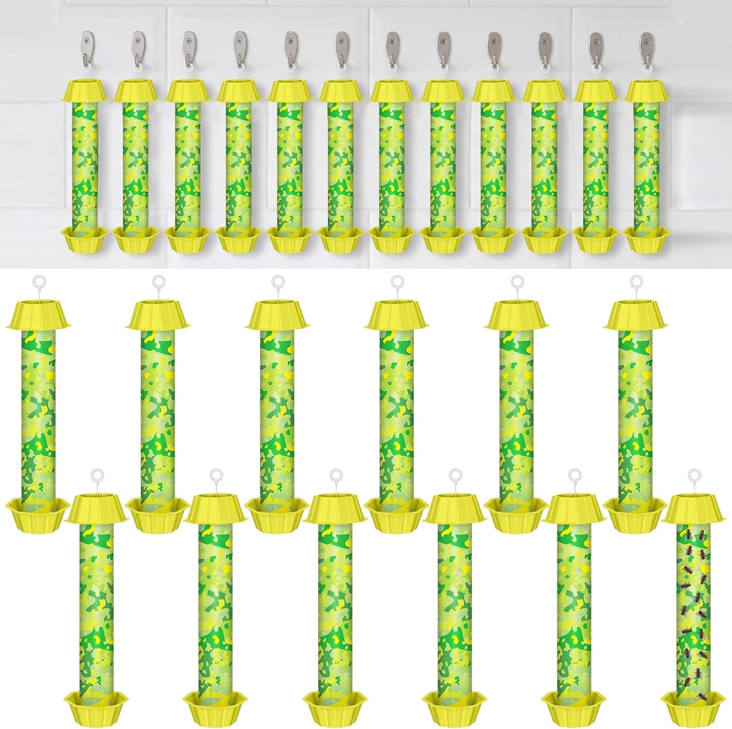 Qualirey 12 Pcs Sticky Fly Trap Fly Stick with Hanging Hook Adhesive Mosquito Catcher for Indoor Outdoor Trap Houseflies and Flying Insects Bee Wasp Moth Fly, 10.2 x 2.5 Inch