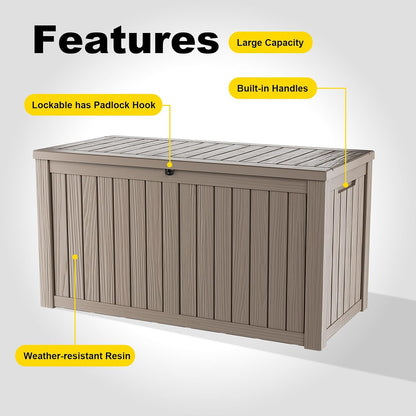 150 Gallon Waterproof Outdoor Storage Box,Resin Deck Box,Lockable Outside Storage Box Container for Patio Furniure,Garden,Tools (150 Gallon,Black)