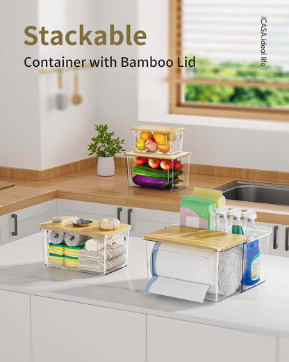 iCASA Trash Bag and Dishwasher Pod Dispenser - 3 in 1 Clear Storage Bins Holder for 13/30/33 Gallon Garbage Bags, Laundry Detergent Pods & Tabs, Under Sink Organizer for Kitchen and Laundry Room