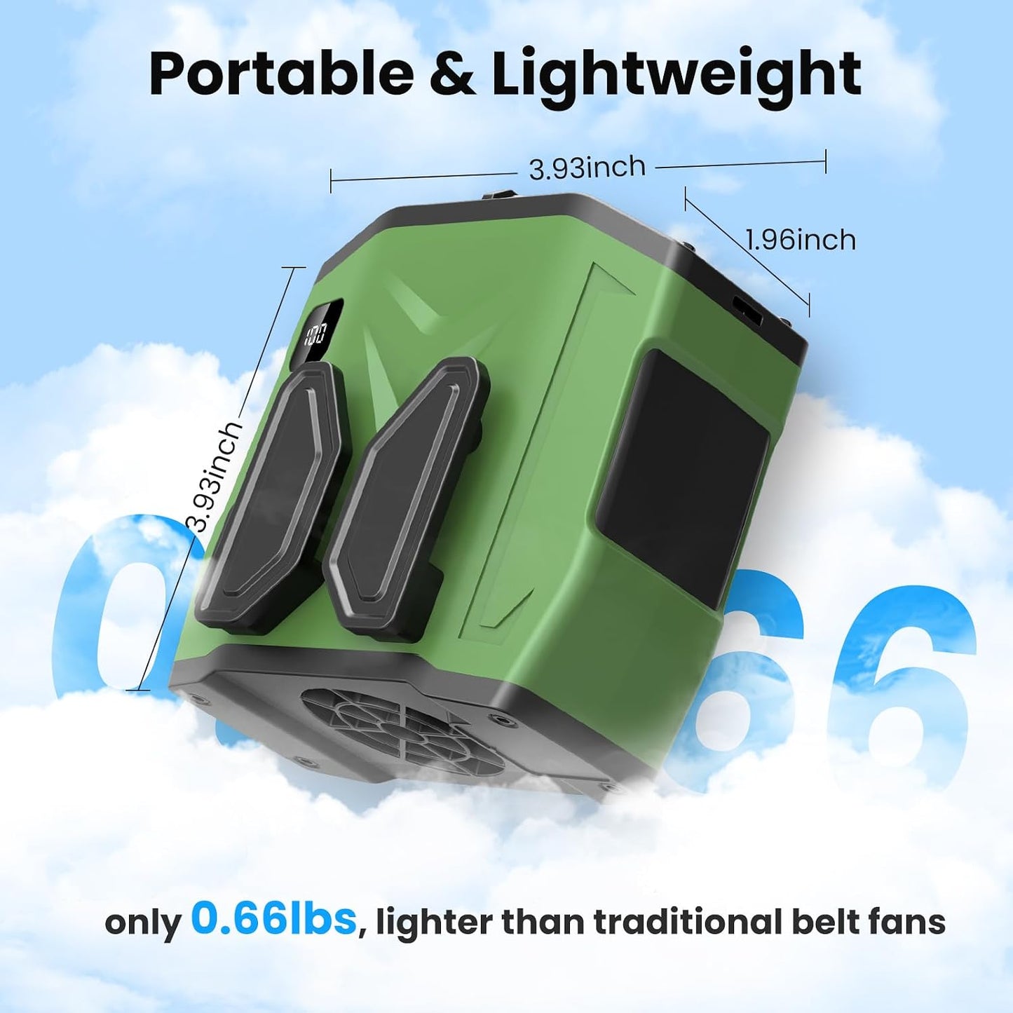 Portable Personal Waist Fan Rechargeable, 10000mAh 5 Speeds 13500RPM Strong Airflow, LED Light & 30H Runtime, Hands-Free Shirt/Belt/Neck Clip on Fan for Camping, Work, Outdoor, Travel