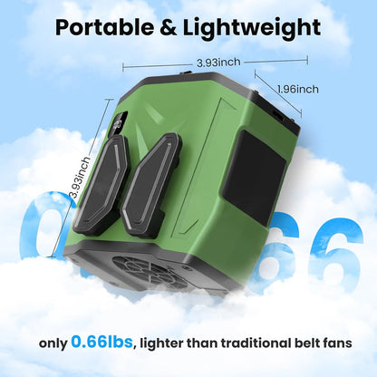 Portable Personal Waist Fan Rechargeable, 10000mAh 5 Speeds 13500RPM Strong Airflow, LED Light & 30H Runtime, Hands-Free Shirt/Belt/Neck Clip on Fan for Camping, Work, Outdoor, Travel