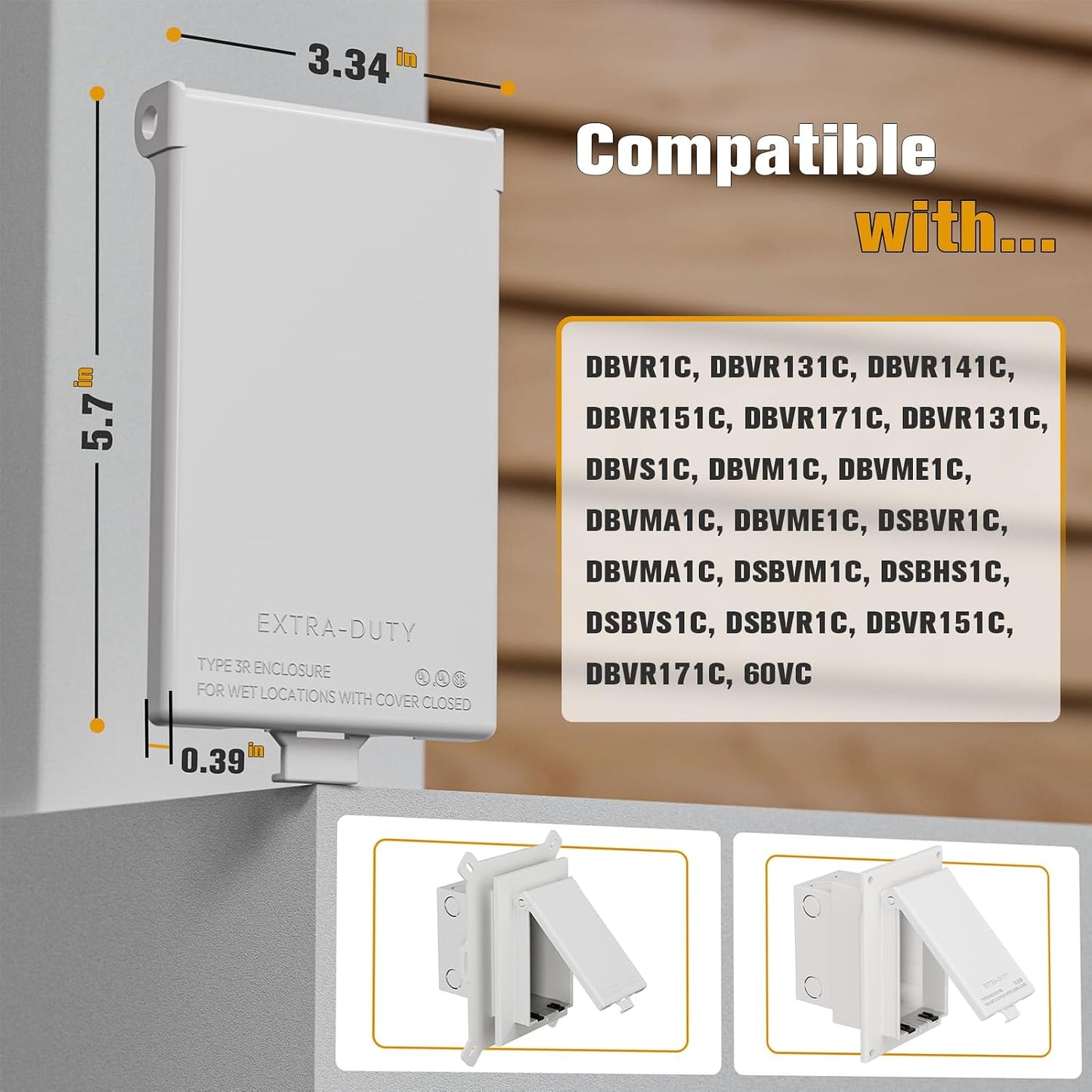 2Pcs Recessed Outlet Box Cover, DBVC-1 Replacement Cover, UV Rated, Weather-Proof, Type 3r Enclosure Cover Compatible with DBVR/DBVS/DBVM Series, 60VC, and Other Outlet Box.