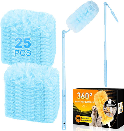 6 ft Heavy Duty Extendable Duster Handle with 50 Refills for Swiffer Duster, 360° Multi-Surface Dusters with 4X Cleaning Power for Home, Ceiling Fans, Windows, Dusting Hard-to-Reach Areas (Orange)