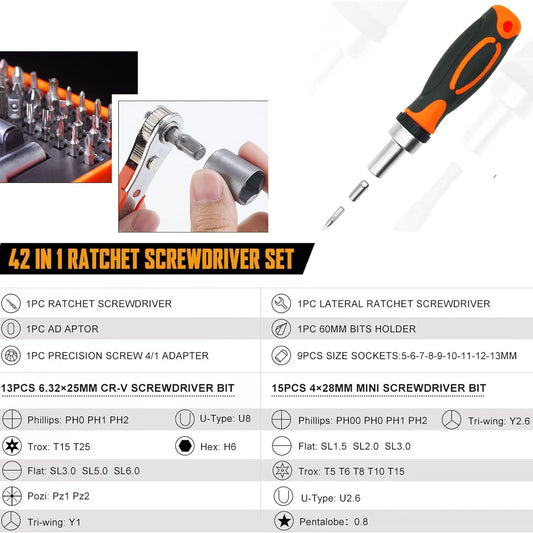 TOOLMAK 61pcs Ratcheting Screwdriver, Socket & Precision Bit Set | Cr-V Steel, Rotatable Handle, Storage Case Included, Ideal for Bike, Watch & Glasses Repair