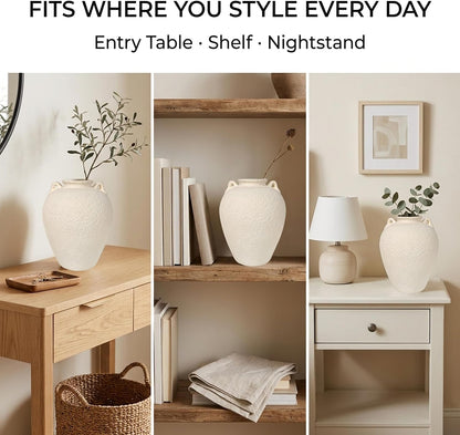 5.9" Small White Round Ceramic Vase, Coffee Table Shelf Decor