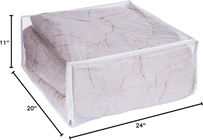 Set of 2 Zippered Vinyl Storage Bag, 24x20x11 Inch, Clothes Bag Organizer, Space Saver PVC Comforter Clear Storage Bags for Blanket