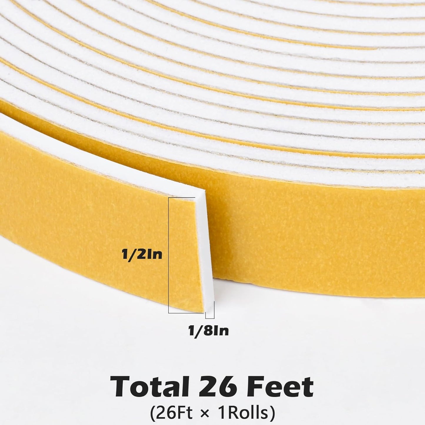 ToLanbbt White Door Window Weather Stripping Self Adhesive Foam Tape High Density Foam Sealing Strip Window Insulation Weatherproof Gasket Tape for Doors and Windows (1/2" W X 1/8" T X 16.5')
