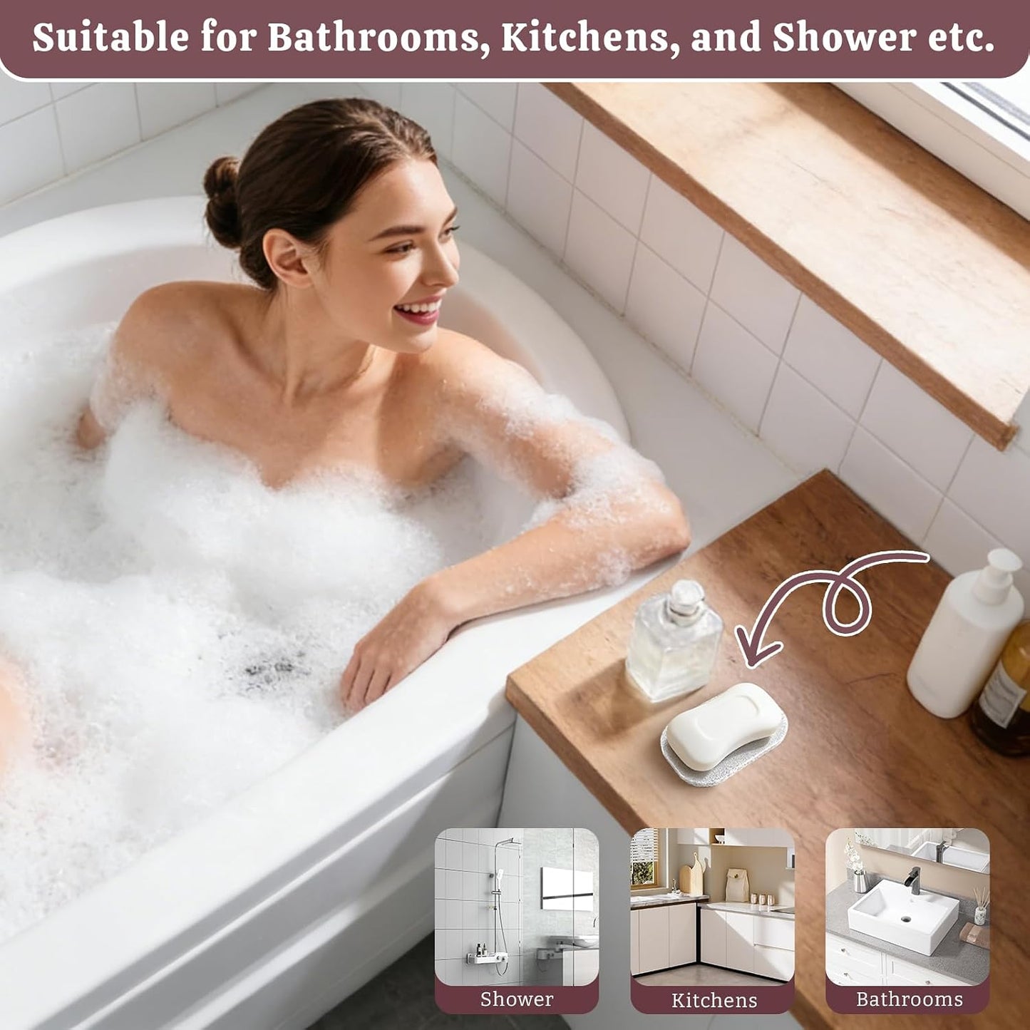 Soap Saver Pads for Bar Soap Holder, 4 Pack Self-Draining Soap Dish Lifting Pad for Shower, Bathroom & Kitchen, Non-Slip, Quick-Dry, Reusable Soap Sponge Saver, BPA-Free, Easy to Clean White and Gray