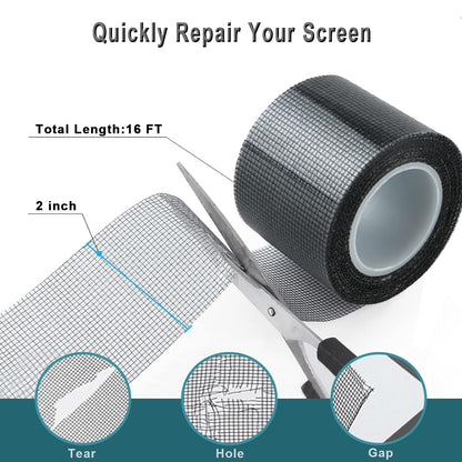 ACEBON Window Screen Repair Tape, 2"x80" - Strong Adhesive Mesh Patch Kit for Window Door Tears & Holes (Grey)