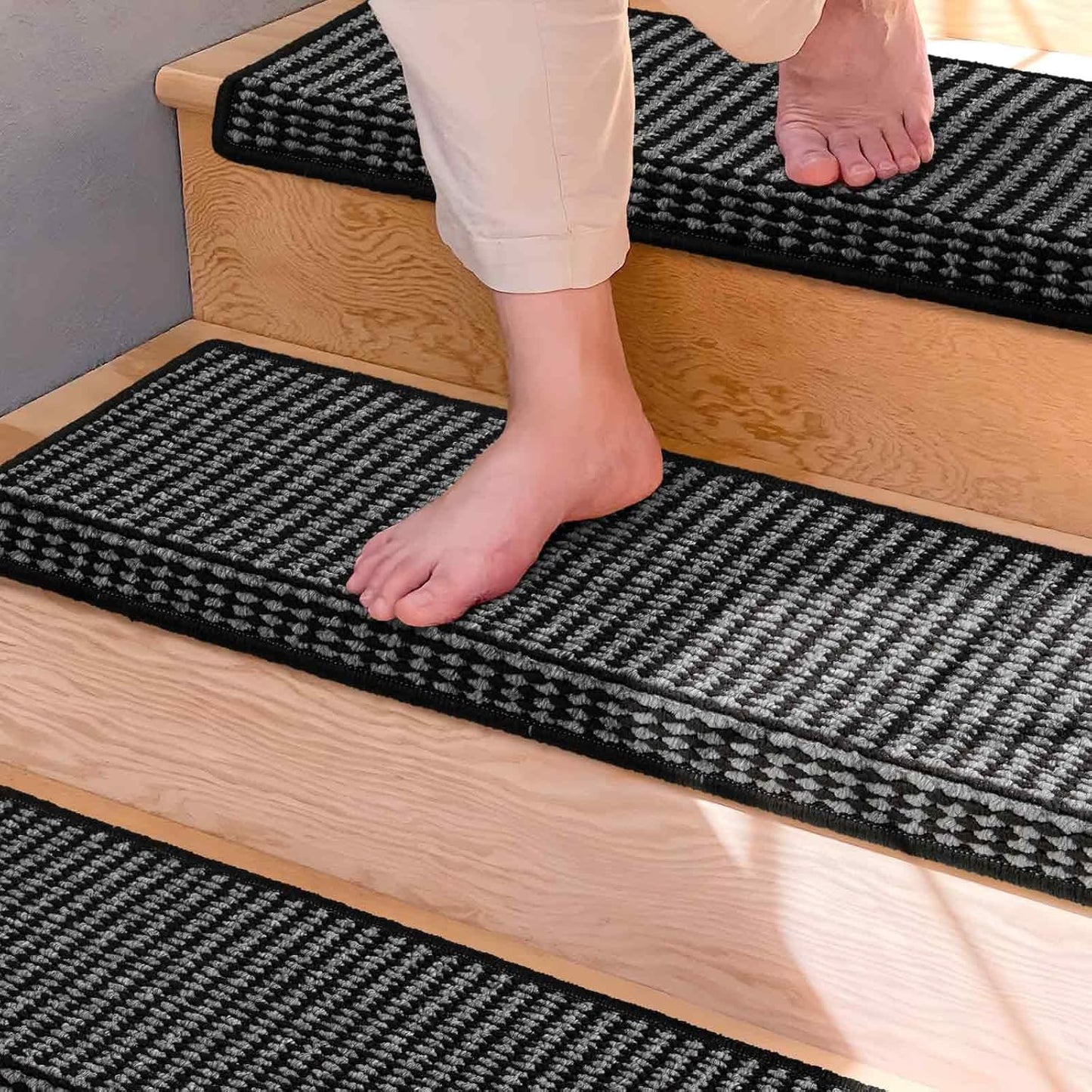 Brakki Bullnose Carpet Stair Treads, Non Slip Stair Treads for Wooden Steps Indoor, Stair Runner, Soft Stair Rugs, Edging Stair Protectors, Washable, 29.5"x9.5"x1.5" 14pcs, Beige