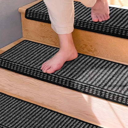 Brakki Bullnose Carpet Stair Treads, Non Slip Stair Treads for Wooden Steps Indoor, Stair Runner, Soft Stair Rugs, Edging Stair Protectors, Washable, 29.5"x9.5"x1.5" 14pcs, Beige