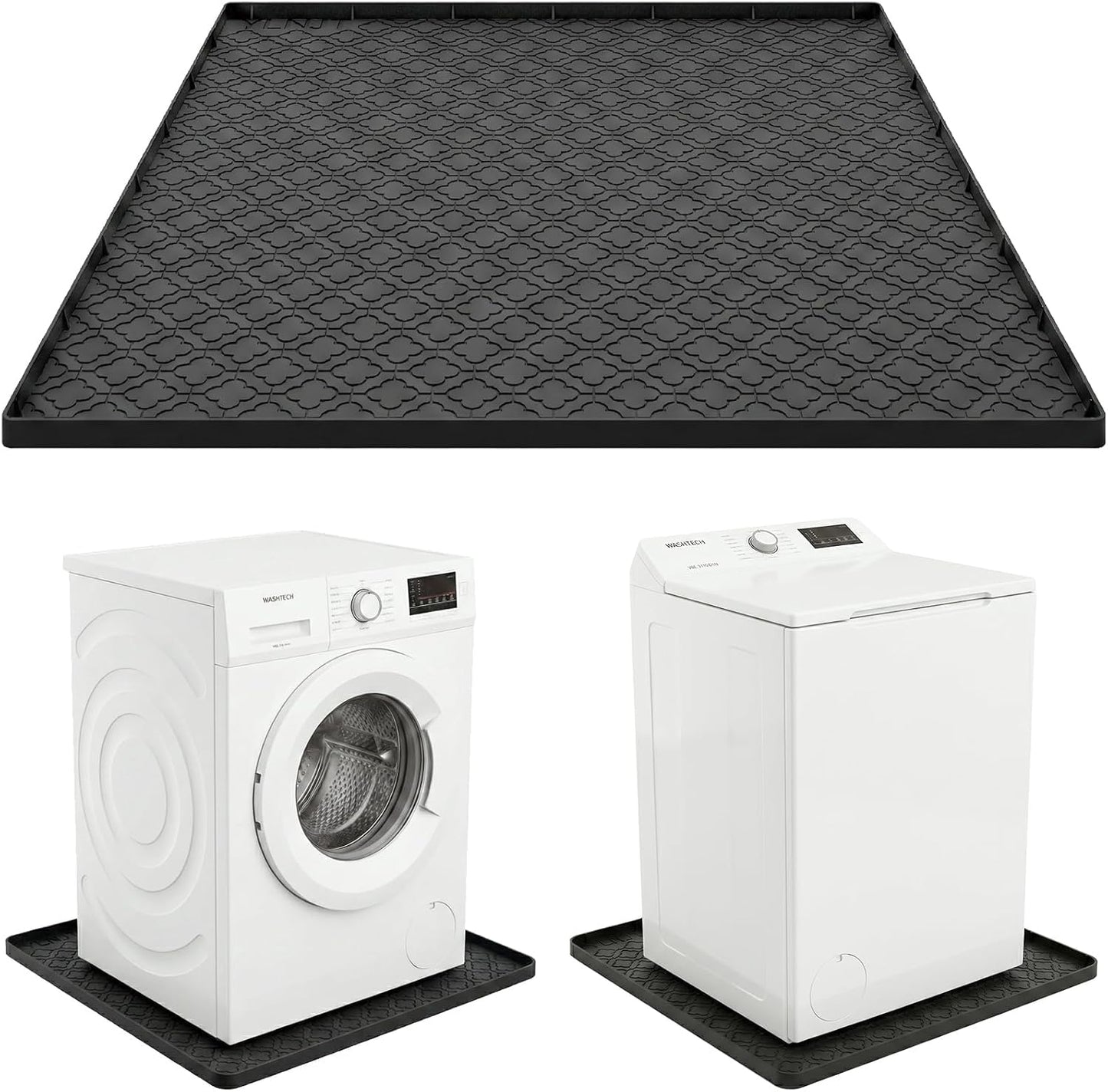 33 x 31 Inch Washing Machine Drain Pan, Silicone Washer Pan, Black | 2cm Raised Waterproof Edge, Washer and Dryer Mat for Floor Protection, Fits Standard & Large Washers Up to 5.0 Cu.Ft.