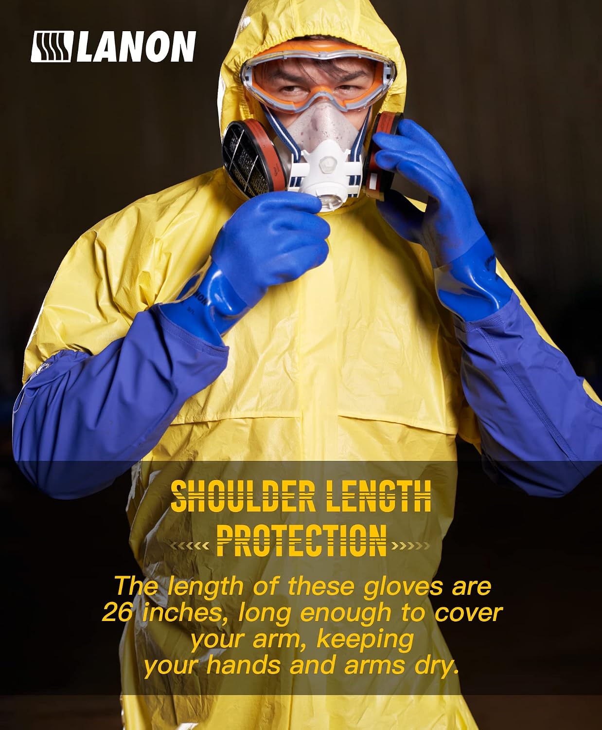 LANON 26" Elbow Length PVC Chemical Resistant Gloves, Heavy-Duty Long Rubber Gloves, Acid, Alkali & Oil Protection, XL