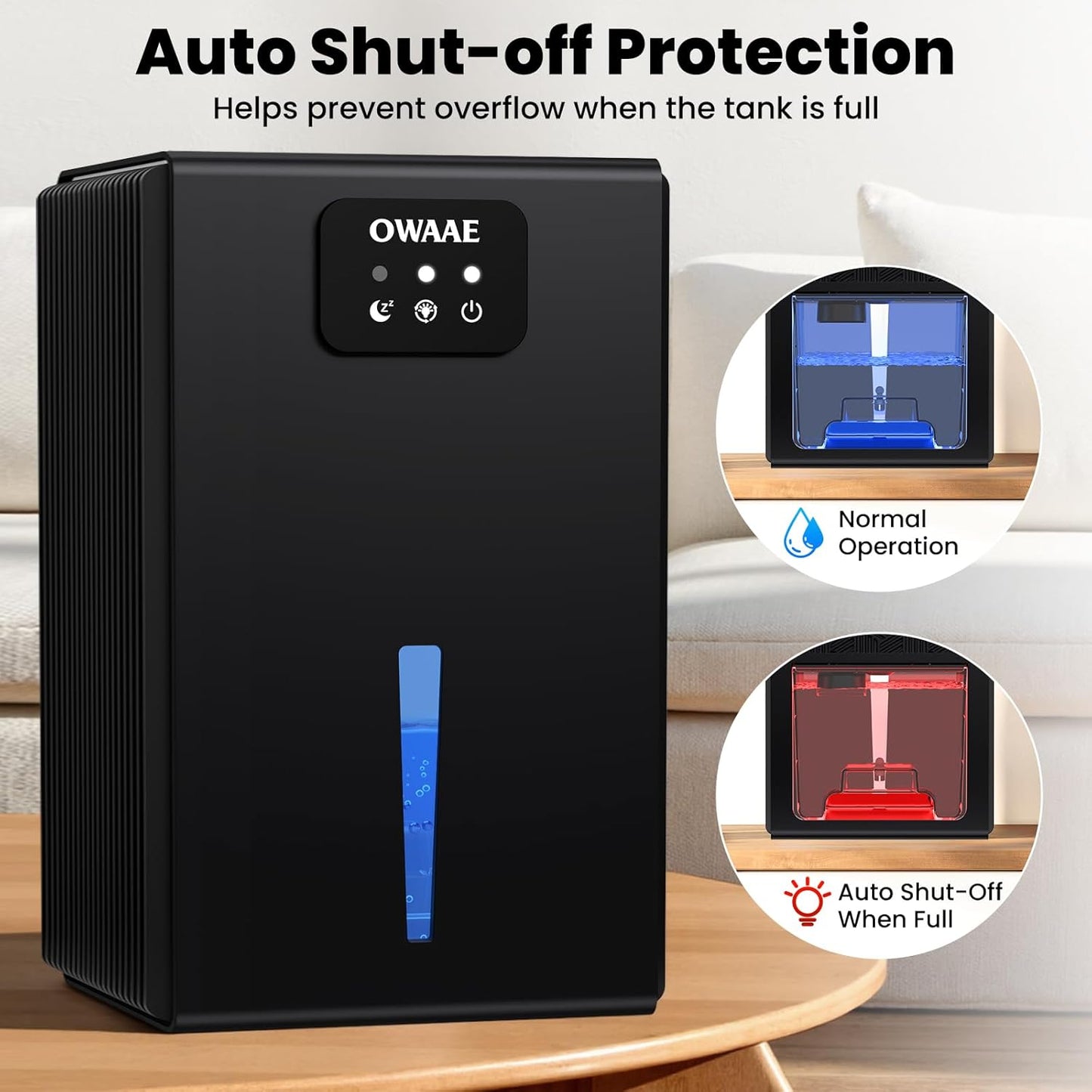 Dehumidifier, 1000 sq.ft Quiet Dehumidifiers for Home Bedroom Basement Bathroom with 95oz Water Tank, Sleep Mode, Auto Shut-Off 7 Colors LED Light, Black