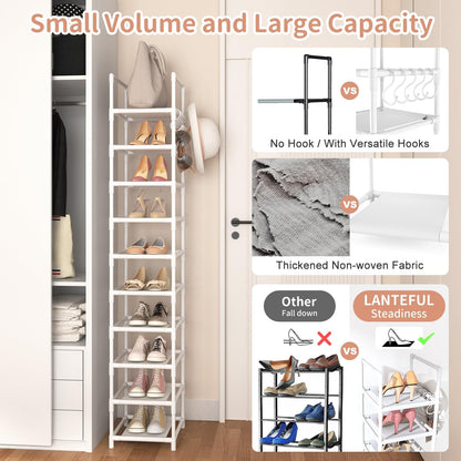 LANTEFUL Tall Narrow Shoe Rack for Entryway, 10-Tier Sturdy Metal Shoe Shelf Storage 10-15 Pairs of Shoes and Boots, Space Saving Corner Shoe Rack Organizer for Closet,Doorway,Garage,Living Room