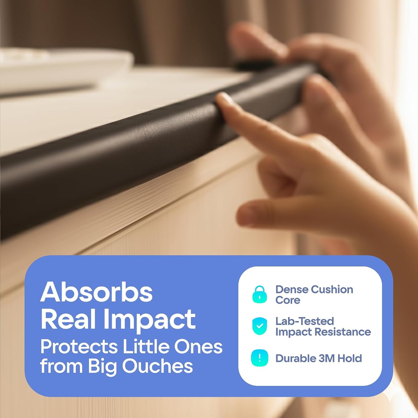 Premium 12ft Edge Protector for Baby, Odorless Foam Cushion with Strong Adhesive Tape, Non-Toxic to Baby Proof Corners and Edges, Wall Corner Protector & Desk Edge Cushion White