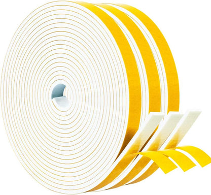 Yotache Weather Stripping Door Seal Strip White 3/8" x1/8", 50Ft Total, Foam Insulation Tape Gasket for Door Frame and Windows, 3 Rolls x 16.5Ft