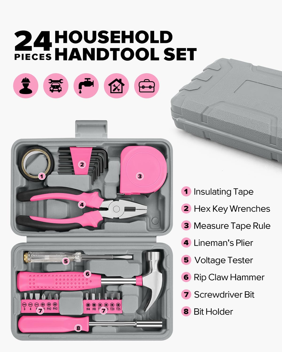 24pcs Home DIY Tool Kit for Household, Office & Garage - General Repair Small Hand Tool Set with Storage Case