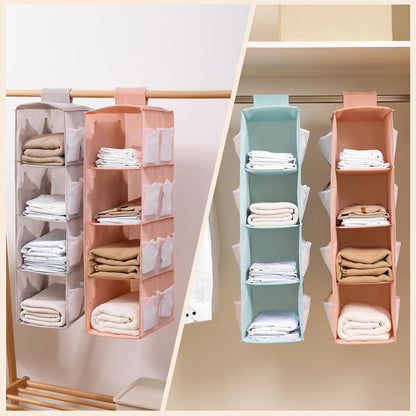Hanging Closet Organizer, 4-Section Storage Shelves, Oxford Cloth with Mesh Pockets, (Gray, 4 Section)