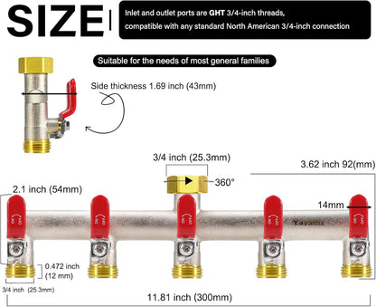 Garden Hose Splitter, 3/4” Rust and Freeze Resistant Outdoor Hose Manifold with 2 green Extra Long Handles Faucet Adapter-Heavy Duty Brass Nickel Plated 2-Way Valve