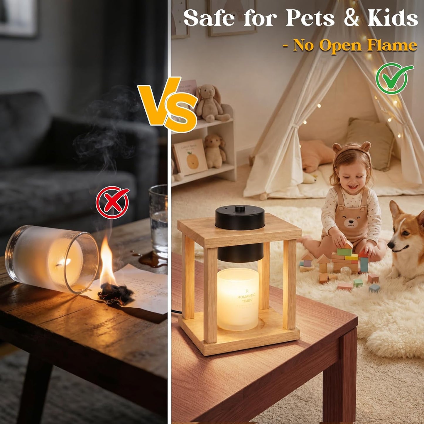 Candle Warmer Lamp Wood with Timer, Dimmable Electric Candle Lamp Warmer for Jar Candles, 2*35 Watt Bulb, Mothers Day Birthday Gifts for Women Men, Decorative Wooden Candle Lamp for Bedroom Home Decor
