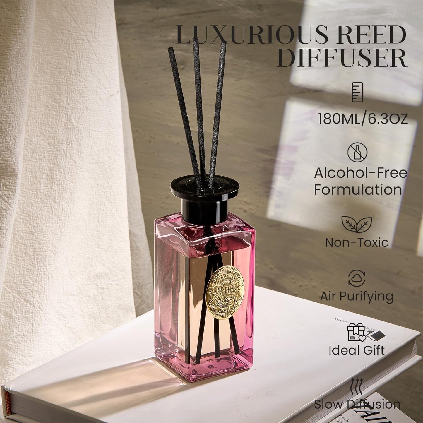 M&SENSE 6.3 oz Large Reed Diffuser Set | Lime+Basil Scent Oil Diffuser with Sticks | Hotel Collection Non-Toxic Home Fragrance |for Bedroom Bathroom Living Room - Colors B