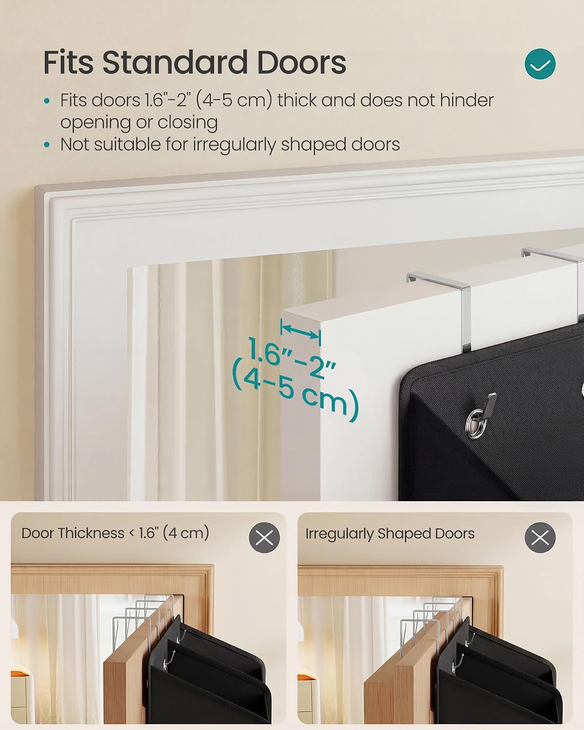 SONGMICS Over-the-Door Organizer, 9-Compartment Door Hanging Storage Shelf, Foldable Closet Hanging Organizer, Heavy-Duty, Metal Hooks, Transparent, Dove Gray URDH009GD01